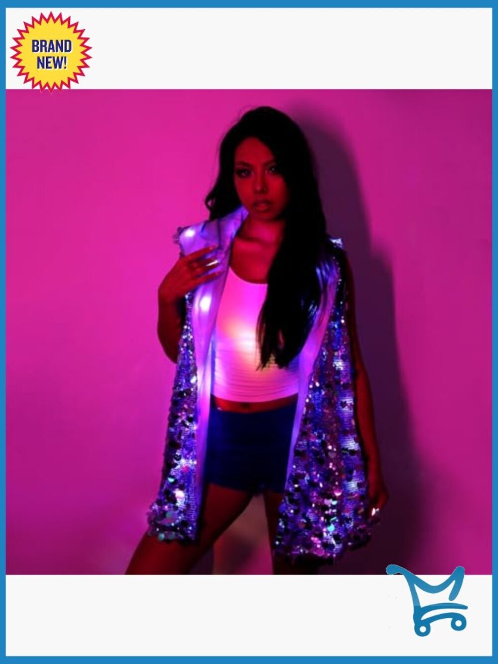 Sequined LED Light Up Vest Hooded Rave Festival Jacket Multicolor Glow - Picture 5 of 7